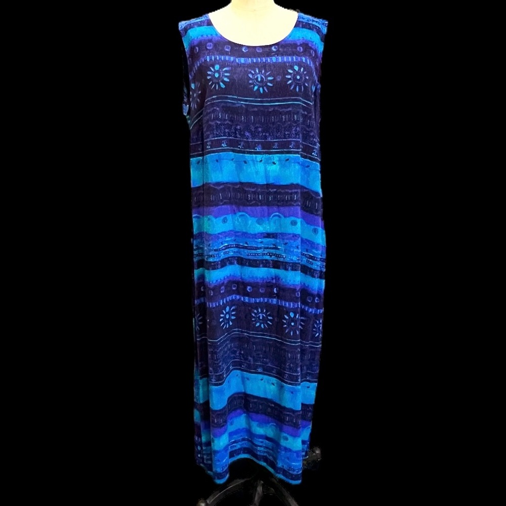 VINTAGE moody ocean long maxi sundress sleeveless dress tribal abstract 80s 90s